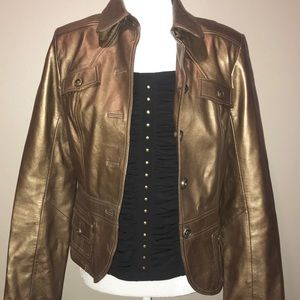 Cache genuine leather bronze short jacket, size S